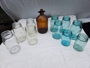 lot 399 image: Glass Jars and Bottle Collection including Hi-lex Gallon Jug and Ball Mason Jars