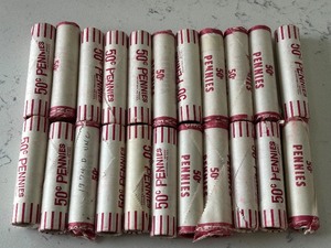 lot 62 image: Copper Lincoln Cents Mostly 70s Uncirculated Rolls