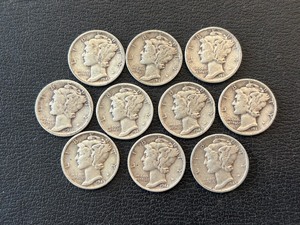 lot 7 image: Mercury Silver Dimes