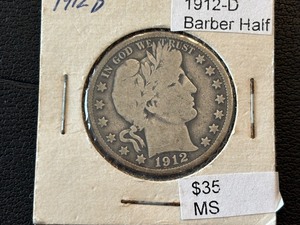lot 23 image: 1912-D Barber Half Dollar