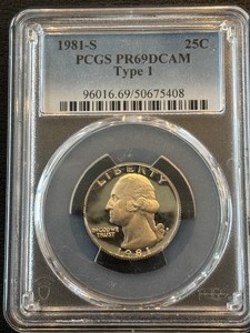 lot 27 image: 1981-S Washington Quarter Proof PCGS PR69 Deep Cameo