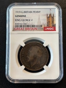 lot 28 image: 1919 Great Britain Penny NGC Genuine King George V