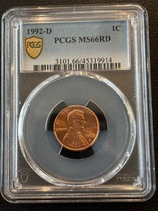 lot 29 image: 1992-D Lincoln Cent PCGS MS66 Red