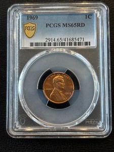 lot 31 image: 1969 Lincoln Cent PCGS MS65 Red