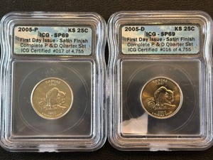 lot 34 image: 2005-P & D Kansas Quarter Set ICG SP69 Satin Finish