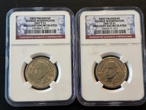 lot 35 image: 2007-P & D Washington Presidential Dollar Set NGC Brilliant Uncirculated