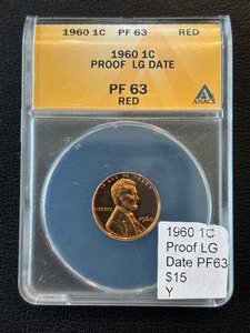 lot 36 image: 1960 Lincoln Cent Proof ANACS PF63 Red