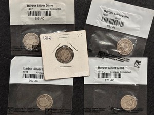 lot 135 image: Barber Silver Dimes