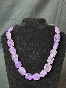 lot 51 image: HSN Amethyst Bead Necklace with Silver Tone Clasp, Marked FP China - display not inc