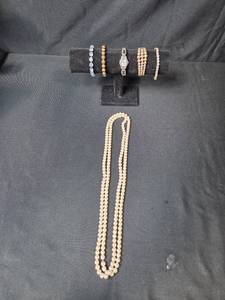 lot 52 image: Jewelry and Watch Collection with Beaded Necklaces, Bracelets, and Wrangler Quartz Watch (untested) - display not inc