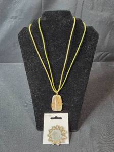 lot 56 image: Coldwater Creek Stone Pendant Necklace with Conso Decorative Brooch - display not inc