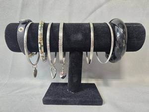 lot 59 image: Assorted Bangle and Charm Bracelet Set with Necklace - display not inc