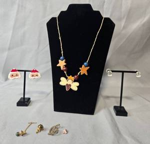 lot 72 image: Assorted Jewelry Collection with Necklaces, Earrings, and Pins -display not inc