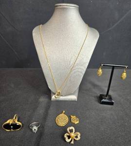 lot 82 image: Black Onyx Ring, Sterling Silver Ring, Collection of Jewelry Pendants, Necklace, and Earrings - display not inc