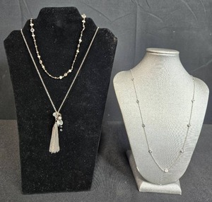 lot 86 image: Liz Palacios Choker Necklace & Collection of Silver Tone Necklaces with Crystal and Bead Accents - display not inc