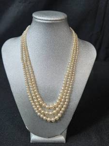 lot 55 image: Deltah Simulated Pearl Three-Strand Necklace with Clasp and Box - display not inc