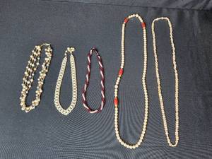 lot 109 image: Set of Beaded and Costume Pearl Necklaces - one marked Avon - display not inc