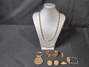 lot 80 image: Gold Filled Kreisler Duro-Brite Bulova Watch (untested) w Mixed Jewelry and Collectibles Lot Necklace, Bracelet, Keychain - Display Not Inc