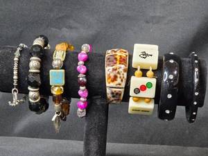 lot 112 image: Collection of Fashion and Costume Bracelets Assorted Styles and Materials - display not inc