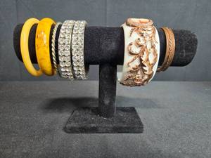 lot 118 image: Collection of Assorted Fashion Bangles and Bracelets - display not inc