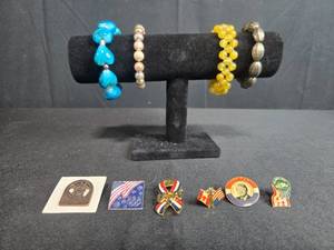 lot 120 image: Assorted Bracelet and Pin Collection - display not inc
