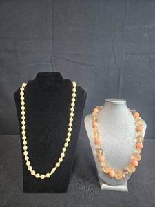 lot 143 image: Collection of Vintage Costume Jewelry Necklaces, Earrings, Brooch, and Bracelet - displays not inc