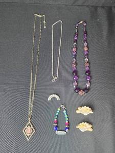 lot 151 image: Vintage Costume Jewelry Lot with Necklaces, Earrings, Bracelet and Brooch - display not inc