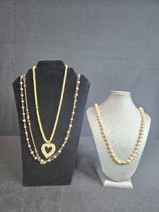 lot 154 image: Collection of Faux Pearl and Beaded Necklaces (inc WHBM) with Heart Pendant - display not inc