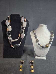 lot 155 image: Jewelry Set with Beaded Necklaces, Gold-Tone Cufflinks and Studs - display not inc