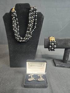 lot 157 image: Beaded Necklace and Bracelet Set with Pronto Uomo Cufflinks - display not inc