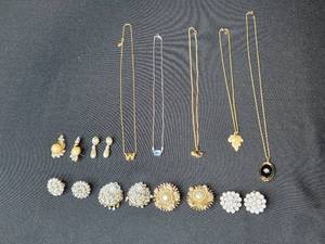 lot 163 image: Lot of Vintage Costume Clip-On Earrings and Necklaces Including Vogue
