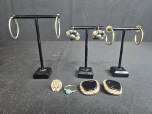 lot 171 image: Collection of Fashion Jewelry Earrings and Rings Assorted Styles - displays not inc