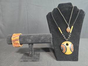 lot 176 image: Collection of Handmade Beaded Necklaces and 1 Wooden Bracelet - displays not inc