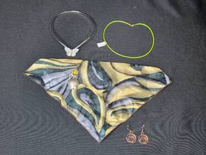 lot 190 image: Jewelry and Accessories Collection with Earrings, Necklaces, Brooch, and Scarf