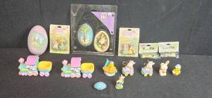 lot 204 image: Vintage Easter Figurines and Ornaments Collection with Bunny Trains and Decorations