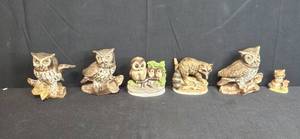 lot 208 image: Set of Wildlife Figurines with Owls, Raccoon, and Fox