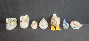 lot 211 image: Collection of Ceramic Swan and Duck Figurines with Floral Accents