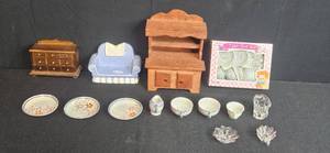 lot 213 image: Assorted Vintage Dollhouse Furniture and Miniature Tea Sets Collection