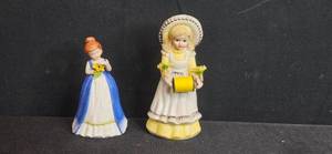 lot 256 image: Pair of Vintage Porcelain Girl Figurines Birth Stone and Thread Holder