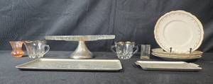 lot 260 image: Vintage Tableware Collection with Homer Laughlin Plates and Glass Cake Stand