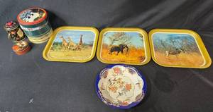 lot 262 image: Vintage Metal Tray and Tin Collection with Decorative Bowl