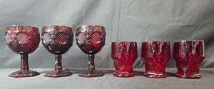 lot 265 image: Set of Ruby Red Wine Goblets and Tumblers with Vintage Pattern