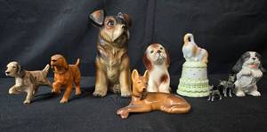 lot 266 image: Collection of Vintage Porcelain Dog Figurines and Bell