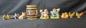 lot 268 image: Set of Vintage Farm Animal and Lefton Children Figurines with Barrel Decor