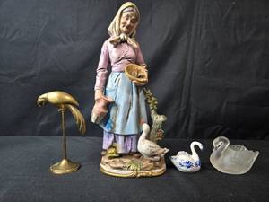lot 300 image: Homco Lady with Goose Figurine and Decorative Bird Figurines Collection