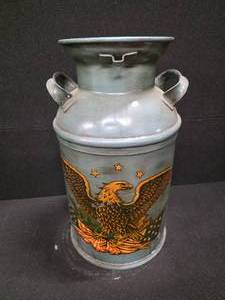 lot 3057 image: Vintage metal Milk Can decorated with an American Eagle Motif
