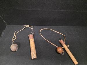 lot 3072 image: M&M Two RARE Vintage Antique Traditional Handcrafted Bamboo Blowdart Quivers