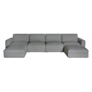 lot 6 image: NEW IN BOX Lugano Gray 4-Piece Modular Sofa with 2 Ottomans  Fully Padded, Easy-Clean Fabric, Deep Comfort Design