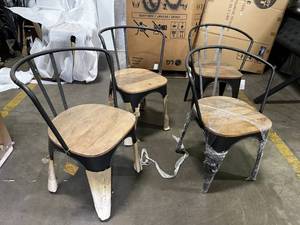 lot 18 image: Mango Barrel Chair 4 Pack  Missing Backs -  Sustainable Mango Wood & Black Metal Frame