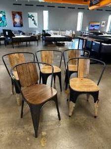 lot 25 image: Mango Barrel Chair 5 Pack  Broken Backs -  Sustainable Mango Wood & Black Metal Frame